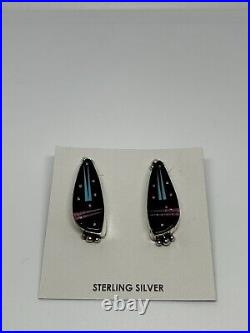 Navajo Handmade Night Sky Multi Stone Earrings Native American Signed Authentic