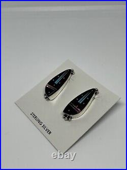 Navajo Handmade Night Sky Multi Stone Earrings Native American Signed Authentic