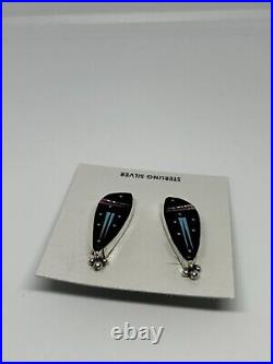 Navajo Handmade Night Sky Multi Stone Earrings Native American Signed Authentic