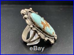 Navajo Handmade Sterling Silver + Number 8 Turquoise Ring, Signed