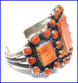 Navajo Handmade Sterling Silver Orange Spiny Oyster Bracelet -Dean Brown