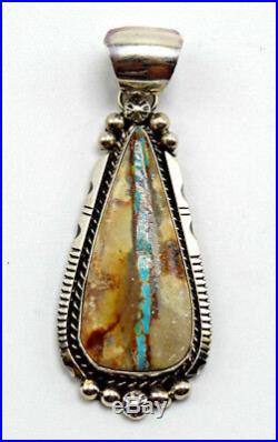 Navajo Handmade Sterling Silver Royston Ribbon Turquoise Pendant A. Largo