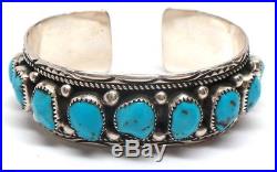 Navajo Handmade Sterling Silver Sleeping Beauty Turquoise Cuff Bracelet- MT