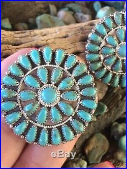 Navajo Handmade Sterling Silver Stamped And Signed Turquoise Cluster Earrings
