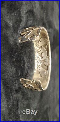 Navajo Handmade Sterling Silver Storyteller Large Cuff Bracelet Lloyd Becenti