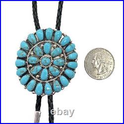Navajo Handmade Sterling Silver Turquoise Cluster Bolo Tie Juliana Williams