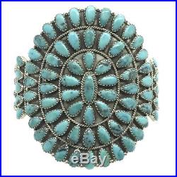 Navajo Handmade Sterling Silver Turquoise Cluster Cuff Bracelet OM