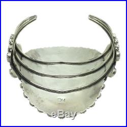 Navajo Handmade Sterling Silver Turquoise Cluster Cuff Bracelet OM