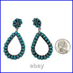 Navajo Handmade Sterling Silver Turquoise Cluster Earrings Mathilda Benally