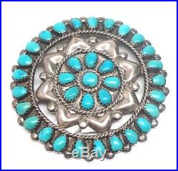 Navajo Handmade Sterling Silver Turquoise Cluster Pendant & Pin -H. V