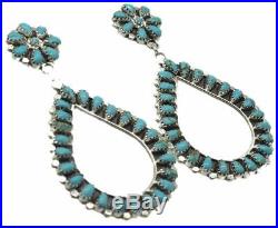 Navajo Handmade Sterling Silver Turquoise Cluster Post Earrings By Mathilda B