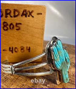 Navajo Handmade Turquoise Saguaro Cactus Cuff Bracelet Sterling Silver