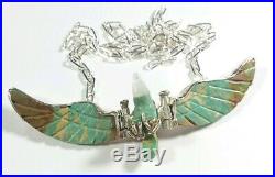 Navajo Harry Spencer Sterling Carved Turquoise Eagle 2.75 Pendant 18 Necklace
