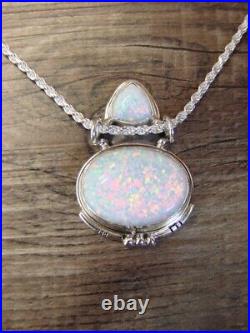 Navajo Indian 16 Sterling Silver White Opal Necklace by Rita Largo