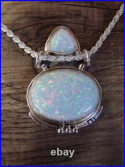 Navajo Indian 16 Sterling Silver White Opal Necklace by Rita Largo