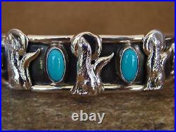 Navajo Indian Jewelry Sterling Silver Turquoise Wolf Bracelet by Running Bear
