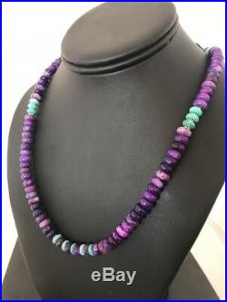 Navajo Indian Purple Sugilite Turquoise Bead Sterling Silver Necklace Gift 3864