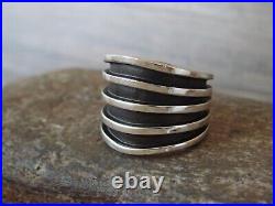 Navajo Indian Ribbed Sterling Silver Ring Signed Tom Hawk Size 8