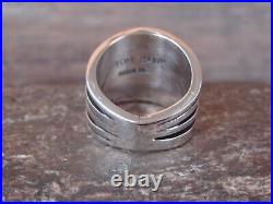 Navajo Indian Ribbed Sterling Silver Ring Signed Tom Hawk Size 8