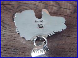 Navajo Indian Sterling Silver Multi Stone Inlay Bear Pendant Signed Ray Jack