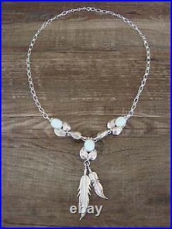 Navajo Indian Sterling Silver & Opal Feather Link Necklace Signed Betone