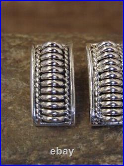 Navajo Indian Sterling Silver Ribbed Post Earrings by Thomas Charley