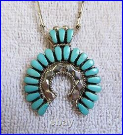 Navajo Indian Sterling Silver Sleeping Beauty Turquoise Pendant & Link Necklace