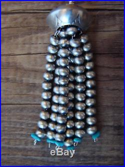 Navajo Indian Sterling Silver Turquoise Beaded Tassel Pendant by Jan Mariano
