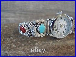 Navajo Indian Sterling Silver Turquoise & Coral Ladies Watch Morgan
