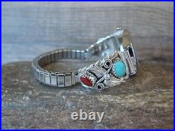 Navajo Indian Sterling Silver Turquoise & Coral Ladies Watch Morgan