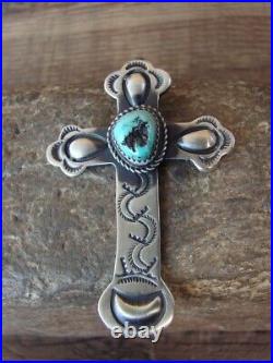Navajo Indian Sterling Silver & Turquoise Cross Clip Pendant M. Cayatineto