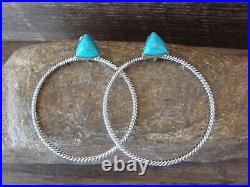 Navajo Indian Sterling Silver & Turquoise Hoop Post Earrings Betone