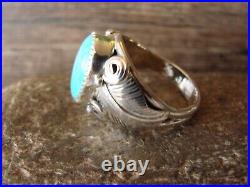 Navajo Indian Sterling Silver Turquoise Ring Signed Darrell Morgan Size 14