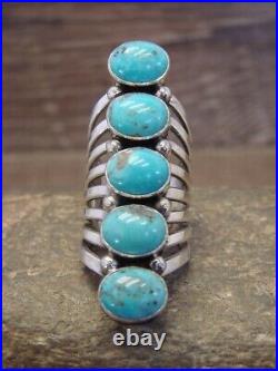 Navajo Indian Sterling Silver Turquoise Row Ring -Thomas Yazzie Size 6