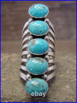 Navajo Indian Sterling Silver Turquoise Row Ring -Thomas Yazzie Size 6