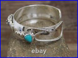 Navajo Indian Sterling Silver Turquoise Wolf Pack & Rope Cuff Bracelet Platero