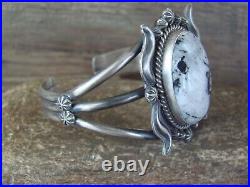 Navajo Indian Sterling Silver & White Buffalo Turquoise Bracelet Ray Delgarito