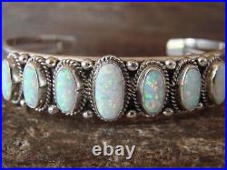 Navajo Indian Sterling Silver White Opal Row Bracelet