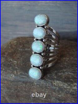 Navajo Indian Sterling Silver & White Opal Row Ring Thomas Yazzie Size 7