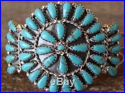 Navajo Indian Traditional Sterling Silver Turquoise Cluster Bracelet Mathilda