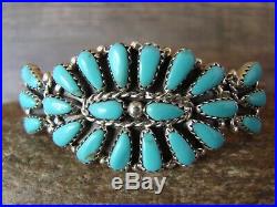 Navajo Indian Traditional Sterling Silver Turquoise Cluster Bracelet by Pamel