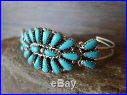 Navajo Indian Traditional Sterling Silver Turquoise Cluster Bracelet by Pamel