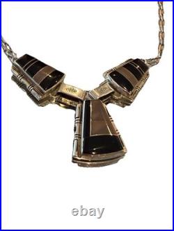Navajo John Charley Sterling Silver Multi Stone Inlay Statement Necklace VTG