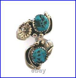 Navajo John Delvin Signed Vintage Sterling Silver Kingman Turquoise Wrap RIng, 8