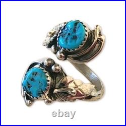 Navajo John Delvin Signed Vintage Sterling Silver Kingman Turquoise Wrap RIng, 8