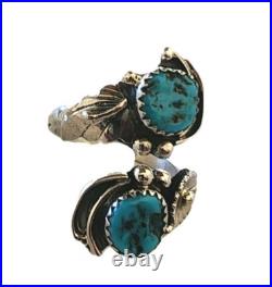 Navajo John Delvin Signed Vintage Sterling Silver Kingman Turquoise Wrap RIng, 8