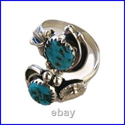 Navajo John Delvin Signed Vintage Sterling Silver Kingman Turquoise Wrap RIng, 8