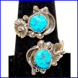 Navajo John Delvin Signed Vintage Sterling Silver Kingman Turquoise Wrap RIng, 8