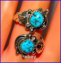 Navajo John Delvin Signed Vintage Sterling Silver Kingman Turquoise Wrap RIng, 8