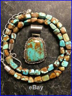 Navajo John Delvin Sterling Silver Turquoise Pendant & #8 Turquoise Necklace DTR